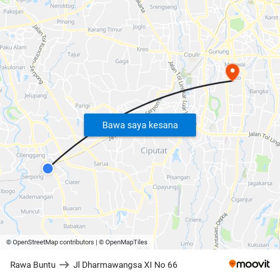 Rawa Buntu to Jl Dharmawangsa XI No 66 map