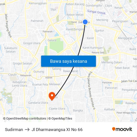 Sudirman to Jl Dharmawangsa XI No 66 map