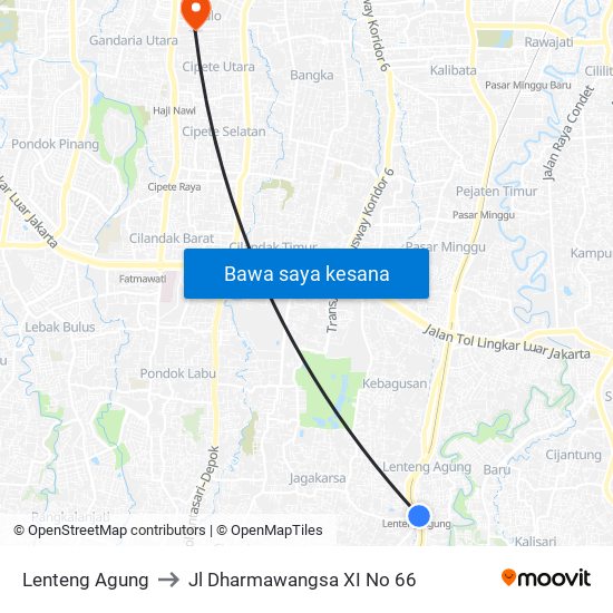 Lenteng Agung to Jl Dharmawangsa XI No 66 map