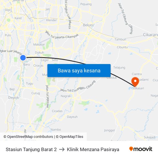 Stasiun Tanjung Barat 2 to Klinik Menzana Pasiraya map