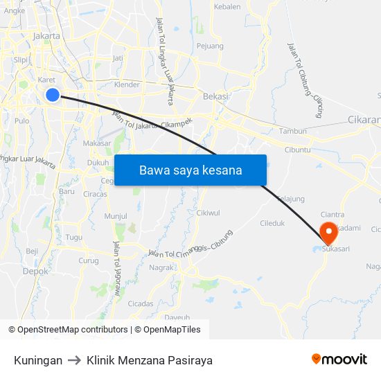 Kuningan to Klinik Menzana Pasiraya map