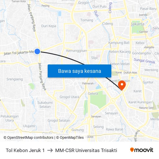 Tol Kebon Jeruk 1 to MM-CSR Universitas Trisakti map