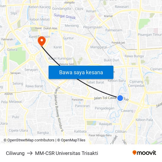 Ciliwung to MM-CSR Universitas Trisakti map