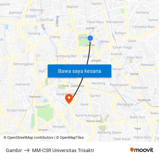 Gambir to MM-CSR Universitas Trisakti map