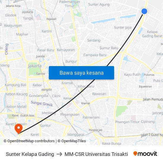 Sunter Kelapa Gading to MM-CSR Universitas Trisakti map