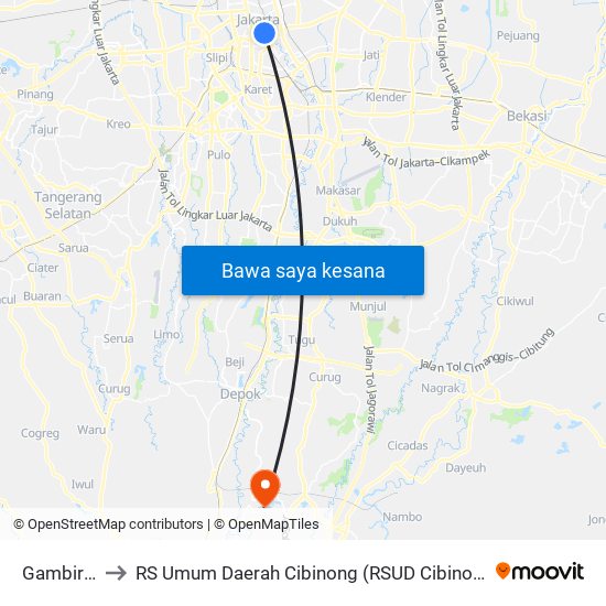 Gambir 2 to RS Umum Daerah Cibinong (RSUD Cibinong) map