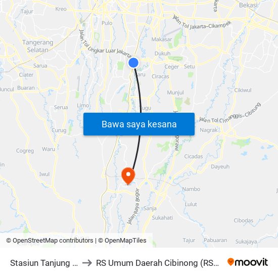 Stasiun Tanjung Barat 2 to RS Umum Daerah Cibinong (RSUD Cibinong) map