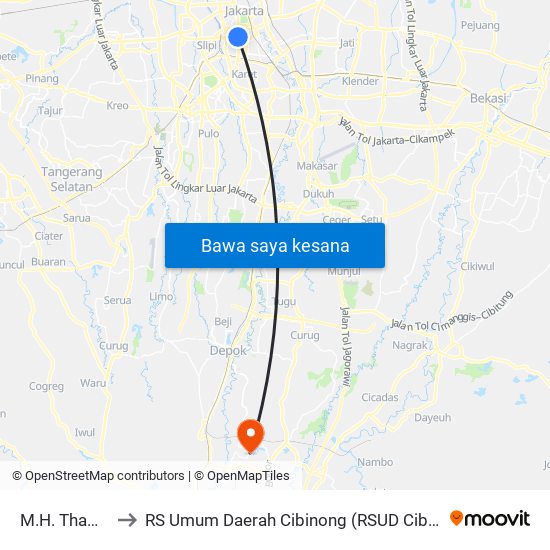 M.H. Thamrin to RS Umum Daerah Cibinong (RSUD Cibinong) map