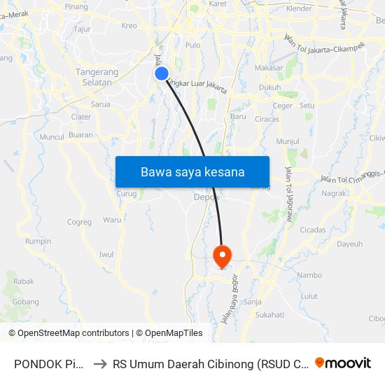 PONDOK Pinang to RS Umum Daerah Cibinong (RSUD Cibinong) map