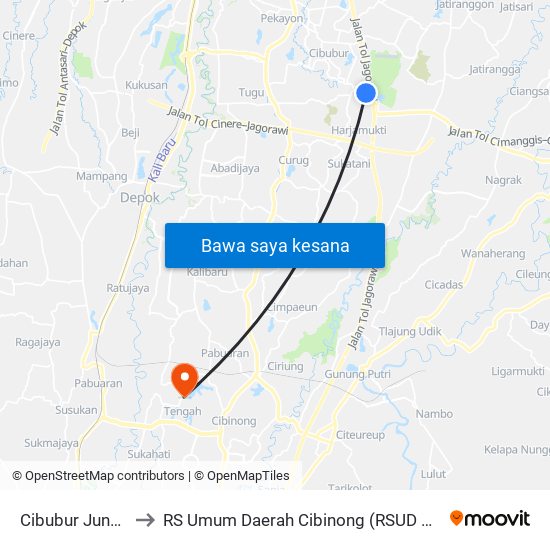 Cibubur Junction to RS Umum Daerah Cibinong (RSUD Cibinong) map