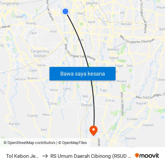 Tol Kebon Jeruk 2 to RS Umum Daerah Cibinong (RSUD Cibinong) map