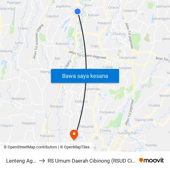 Lenteng Agung to RS Umum Daerah Cibinong (RSUD Cibinong) map