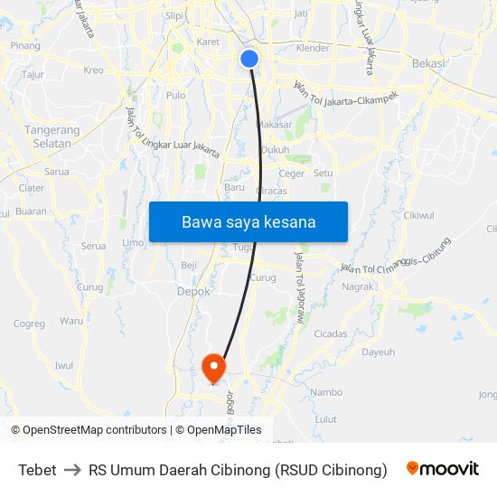 Tebet to RS Umum Daerah Cibinong (RSUD Cibinong) map