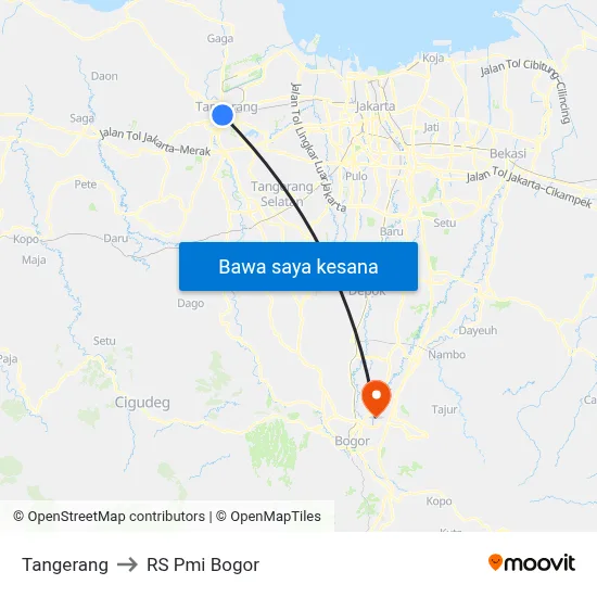 Tangerang to RS Pmi Bogor map