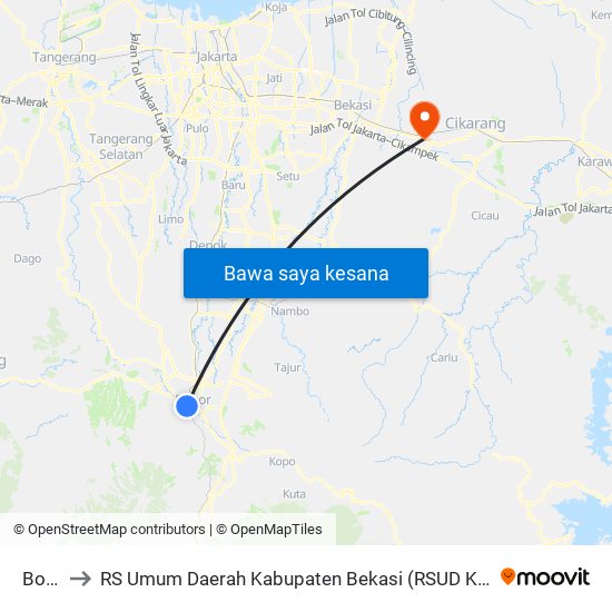 Bogor to RS Umum Daerah Kabupaten Bekasi (RSUD Kabupaten Bekasi) map