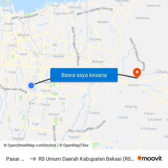 Pasar Minggu to RS Umum Daerah Kabupaten Bekasi (RSUD Kabupaten Bekasi) map