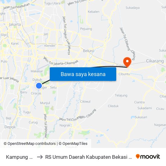 Kampung Rambutan to RS Umum Daerah Kabupaten Bekasi (RSUD Kabupaten Bekasi) map