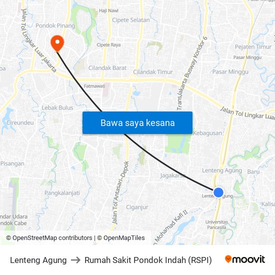 Lenteng Agung to Rumah Sakit Pondok Indah (RSPI) map