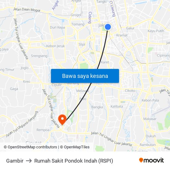 Gambir to Rumah Sakit Pondok Indah (RSPI) map