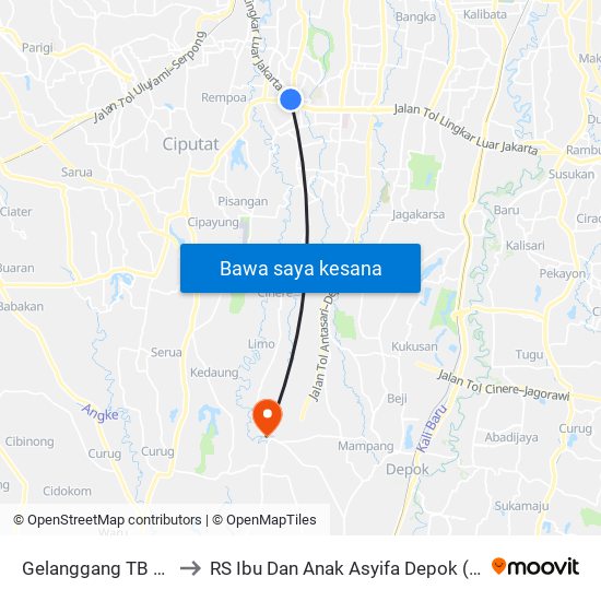 Gelanggang TB Simatupang to RS Ibu Dan Anak Asyifa Depok (RSIA Asyifa Depok) map