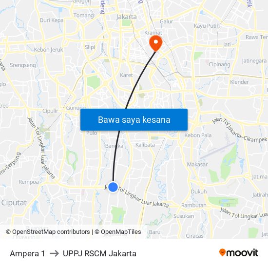 Ampera 1 to UPPJ RSCM Jakarta map