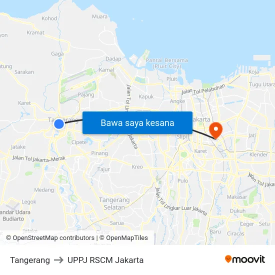 Tangerang to UPPJ RSCM Jakarta map