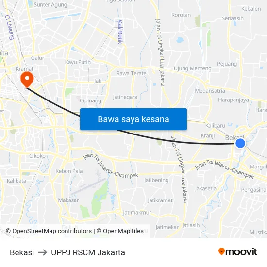 Bekasi to UPPJ RSCM Jakarta map