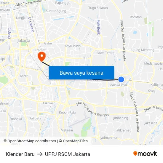 Klender Baru to UPPJ RSCM Jakarta map