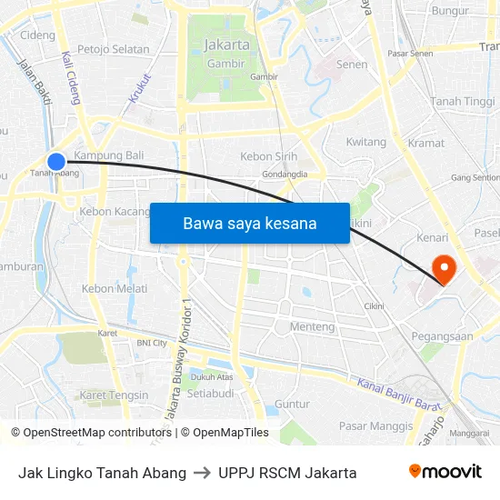 Jak Lingko Tanah Abang to UPPJ RSCM Jakarta map