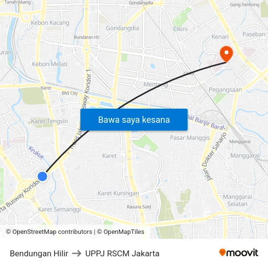 Bendungan Hilir to UPPJ RSCM Jakarta map