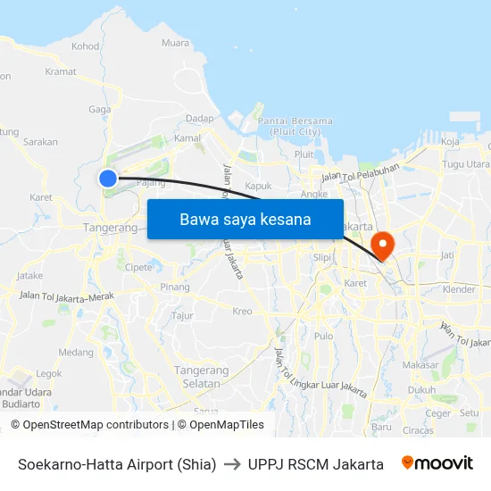 Soekarno-Hatta Airport (Shia) to UPPJ RSCM Jakarta map
