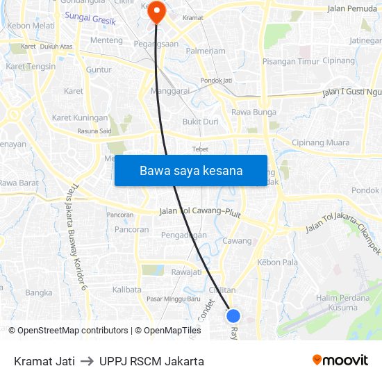 Kramat Jati to UPPJ RSCM Jakarta map