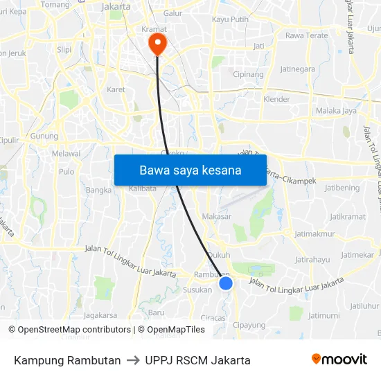 Kampung Rambutan to UPPJ RSCM Jakarta map