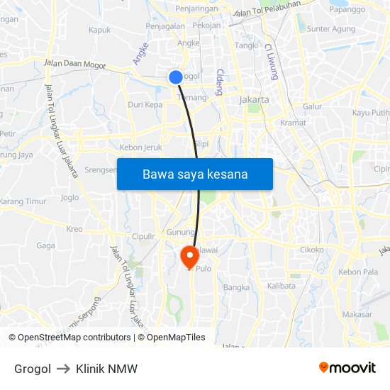 Grogol to Klinik NMW map