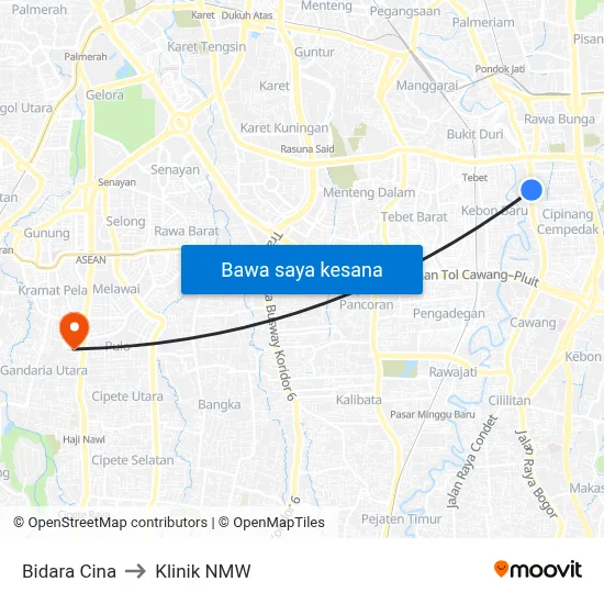 Bidara Cina to Klinik NMW map