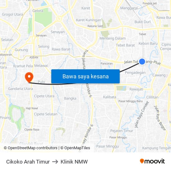 Cikoko Arah Timur to Klinik NMW map