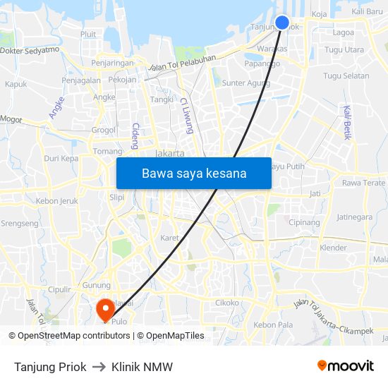 Tanjung Priok to Klinik NMW map