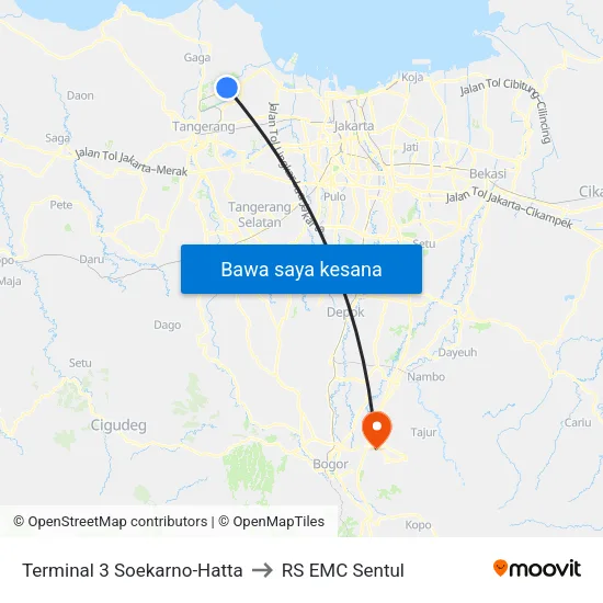 Terminal 3 Soekarno-Hatta to RS EMC Sentul map