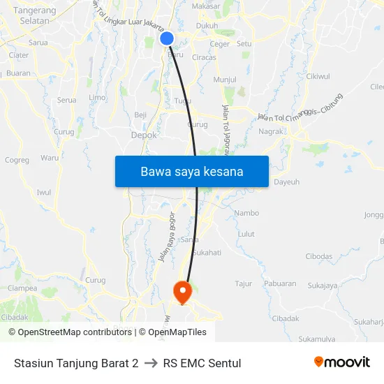 Stasiun Tanjung Barat 2 to RS EMC Sentul map