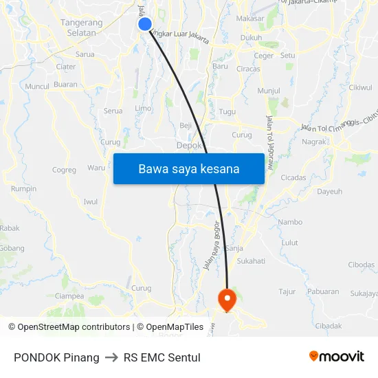 PONDOK Pinang to RS EMC Sentul map