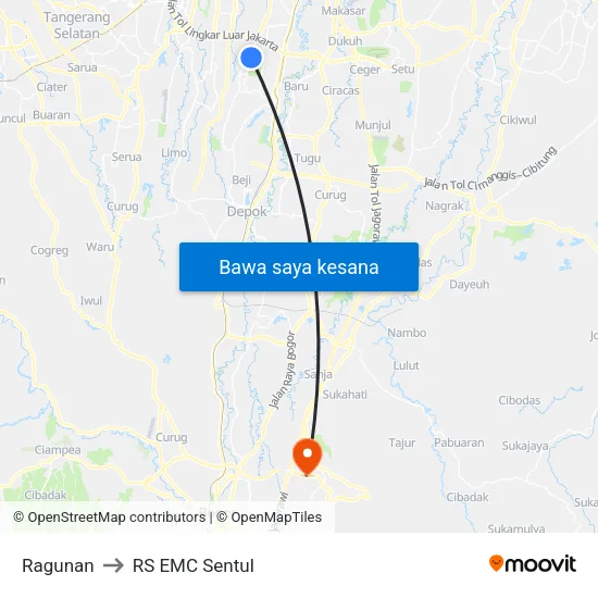 Ragunan to RS EMC Sentul map