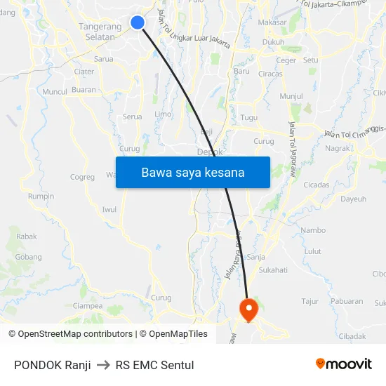 PONDOK Ranji to RS EMC Sentul map