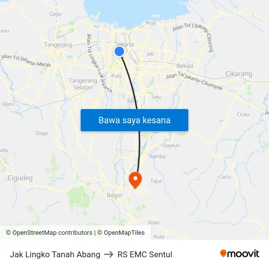 Jak Lingko Tanah Abang to RS EMC Sentul map