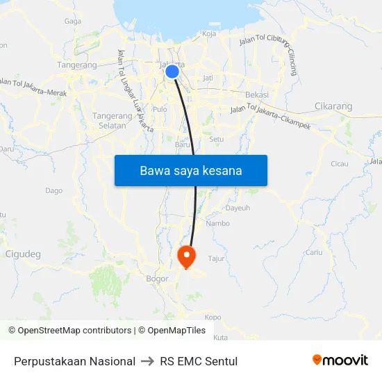 Perpustakaan Nasional to RS EMC Sentul map