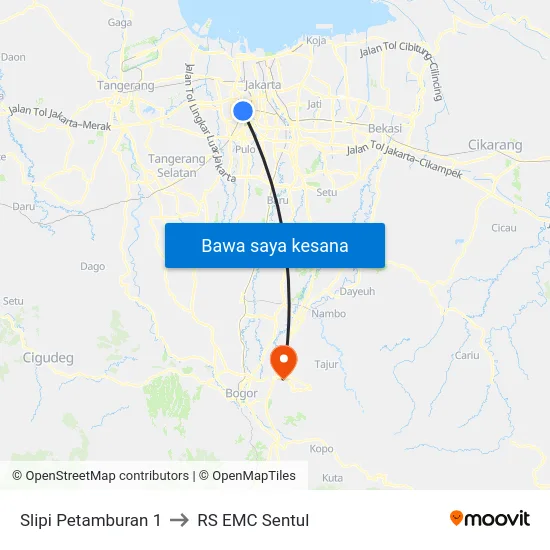 Slipi Petamburan 1 to RS EMC Sentul map