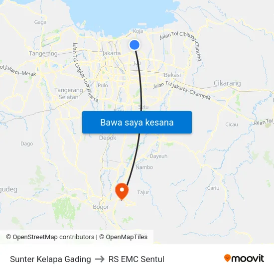 Sunter Kelapa Gading to RS EMC Sentul map