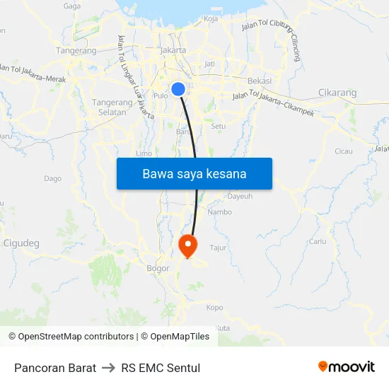 Pancoran Barat to RS EMC Sentul map