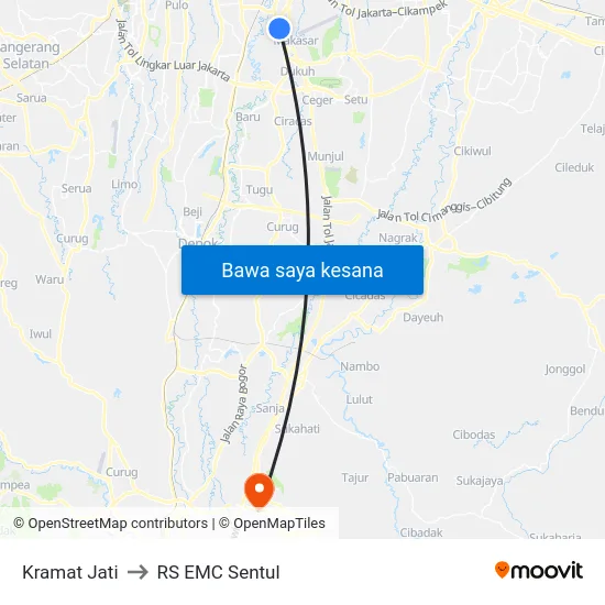 Kramat Jati to RS EMC Sentul map