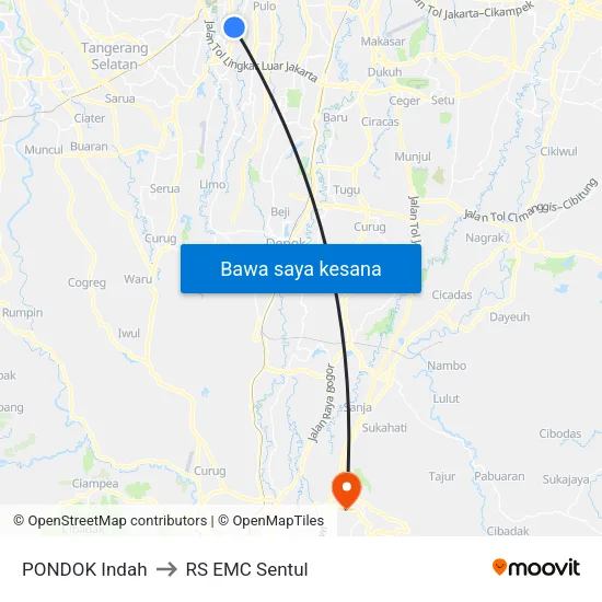 PONDOK Indah to RS EMC Sentul map