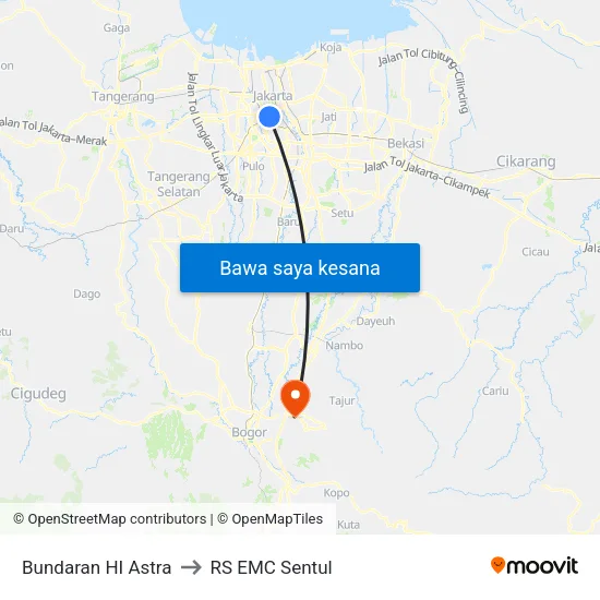 Bundaran HI Astra to RS EMC Sentul map